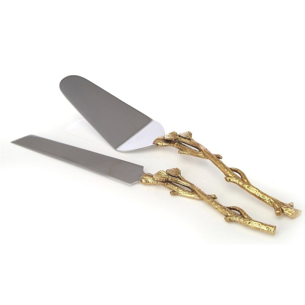 Godinger Two-Tone Leaf Design Cake Set